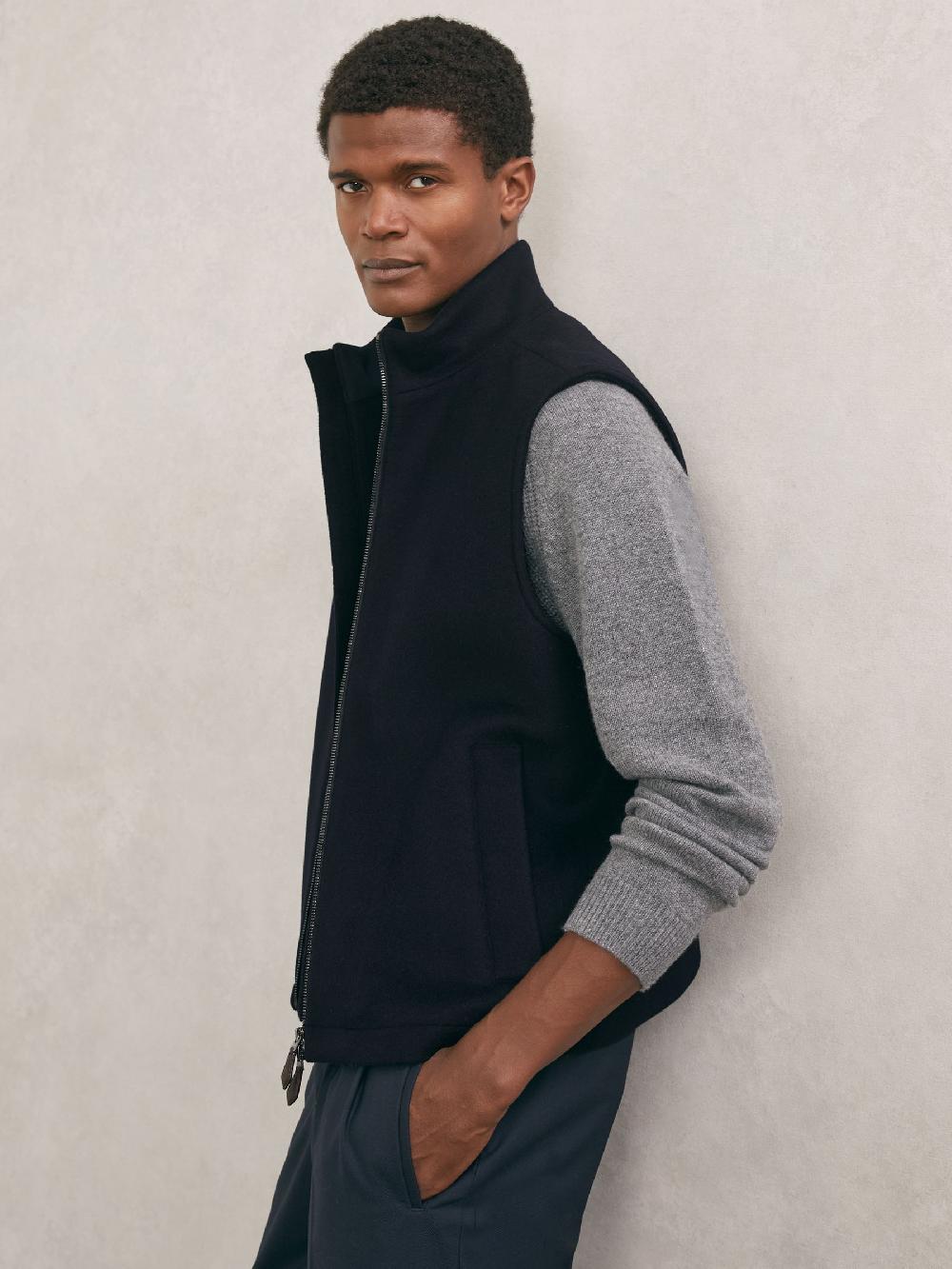 Reiss Wool-Blend Funnel-Neck Gilet In Navy