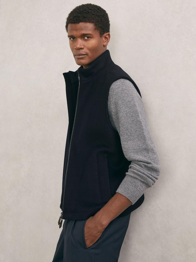 reiss Wool-Blend Funnel-Neck Gilet in Navy