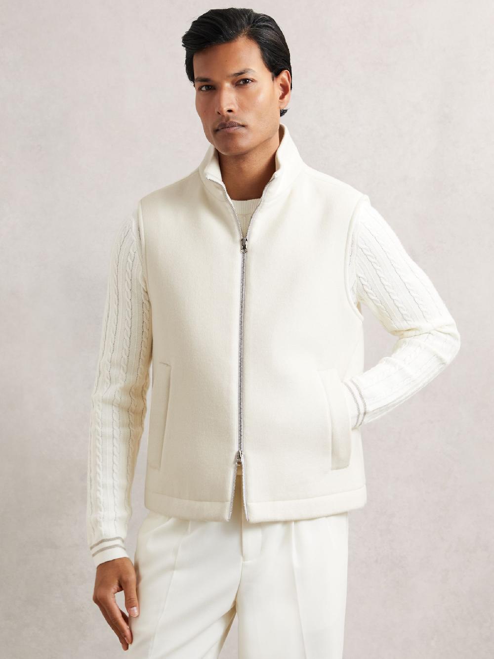 Reiss Wool-Blend Funnel-Neck Gilet In Off White