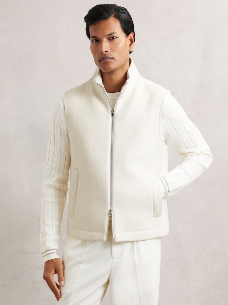 reiss Wool-Blend Funnel-Neck Gilet in Off White