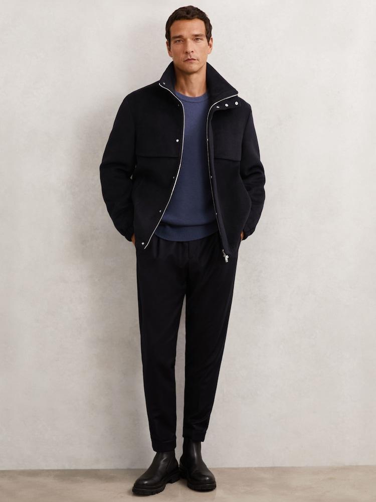reiss Wool-Blend Funnel-Neck Zip Jacket in Navy