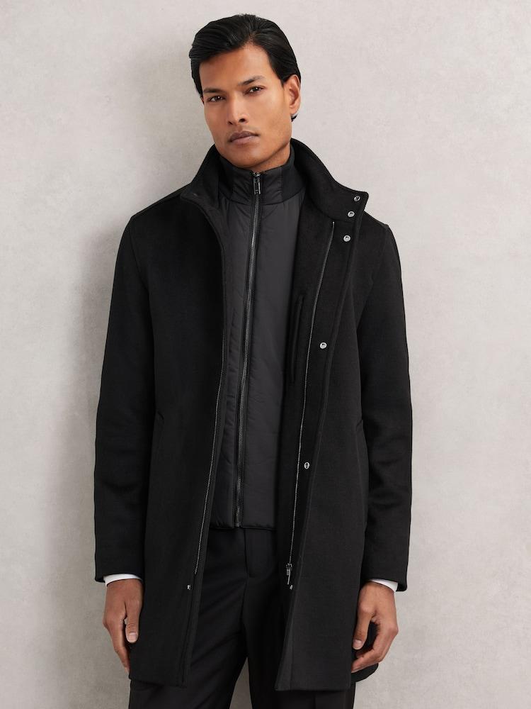 reiss Wool-Blend Gilet-Insert Coat in Black