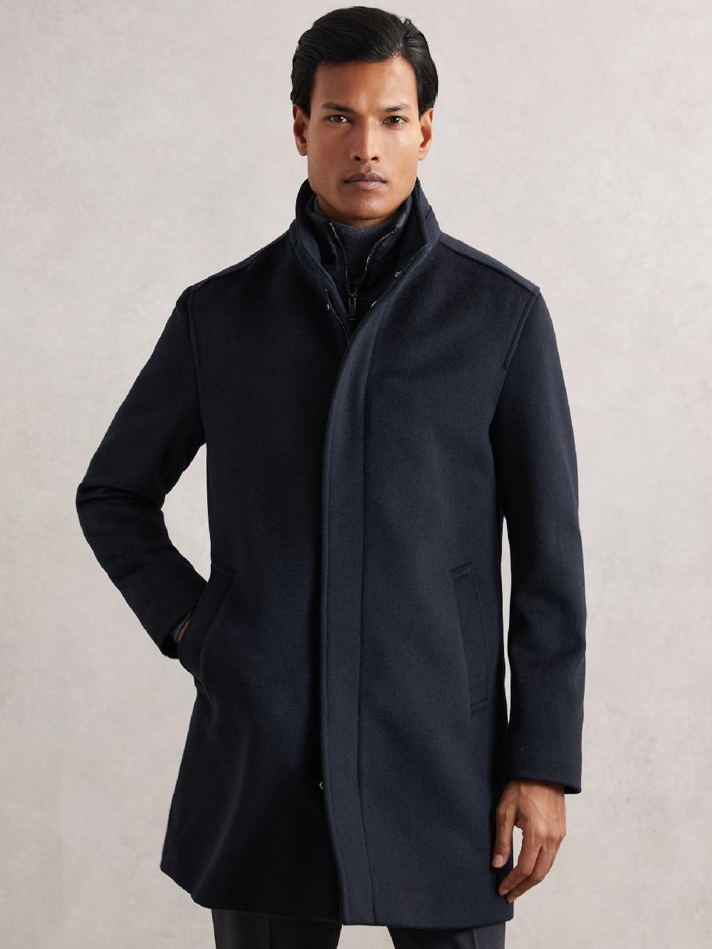 Reiss Wool-Blend Gilet-Insert Coat In Navy