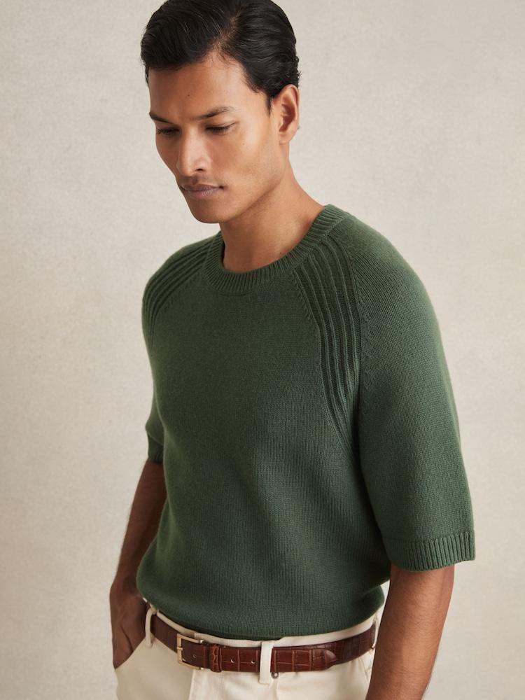 reiss Wool Blend Heavy Knit T-Shirt in Kale Green