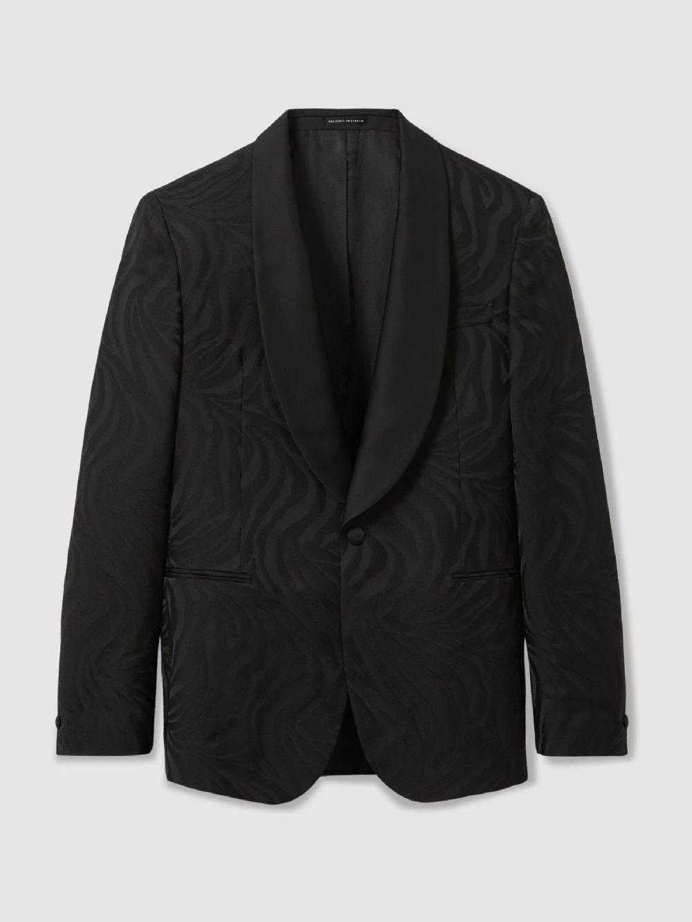 Reiss Wool-Blend Jacquard Tuxedo Jacket In Black