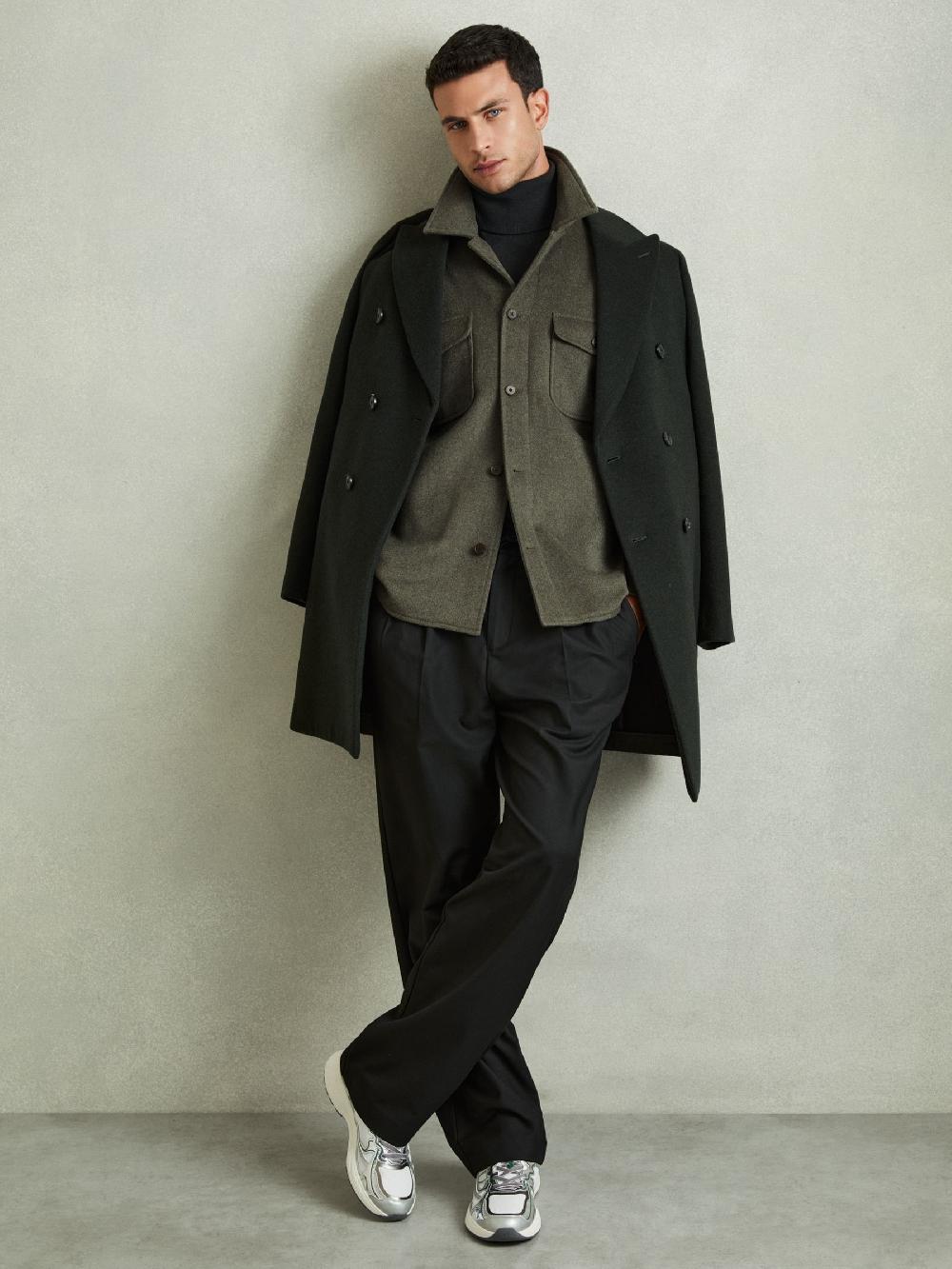 Reiss Wool-Blend Melton Overshirt In Green Smoke