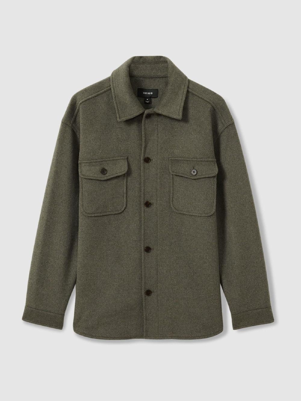 Reiss Wool-Blend Melton Overshirt In Green Smoke