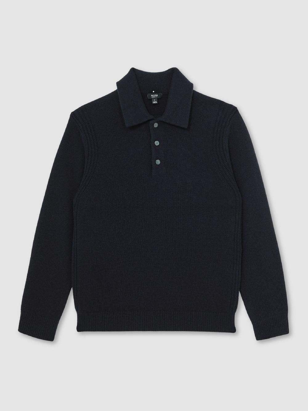 Reiss Wool-Blend Polo Jumper With Cashmere In Navy