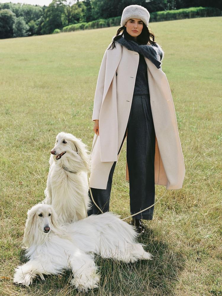 reiss Wool-Blend Scarf Blindseam Coat in Cream