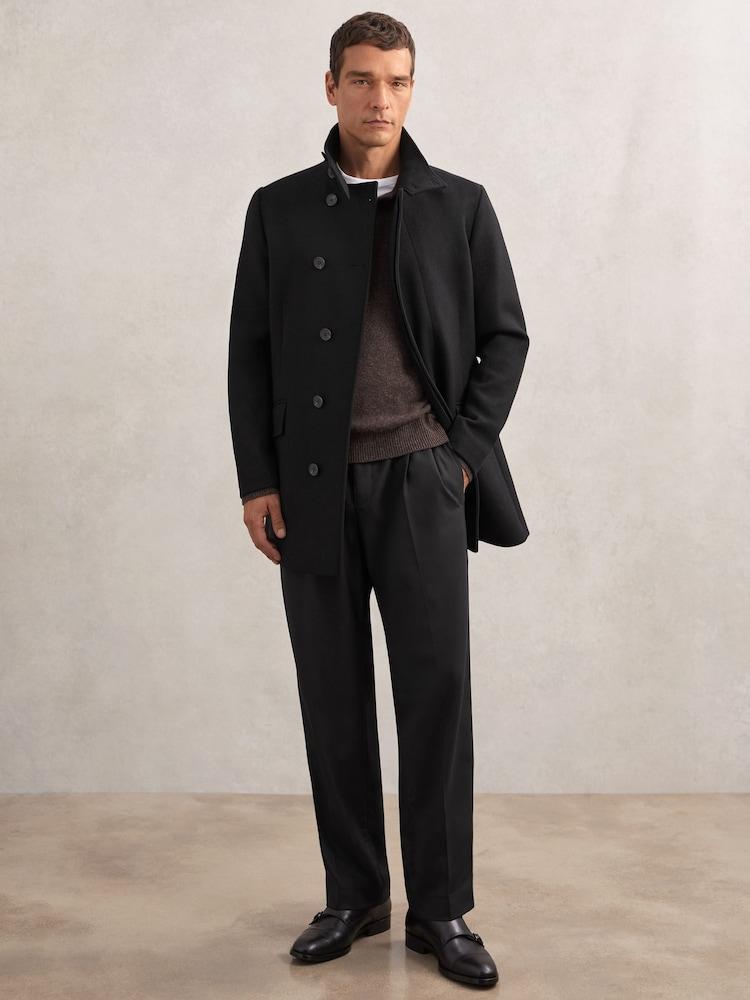 reiss Wool-Blend Stand-Collar Coat in Black