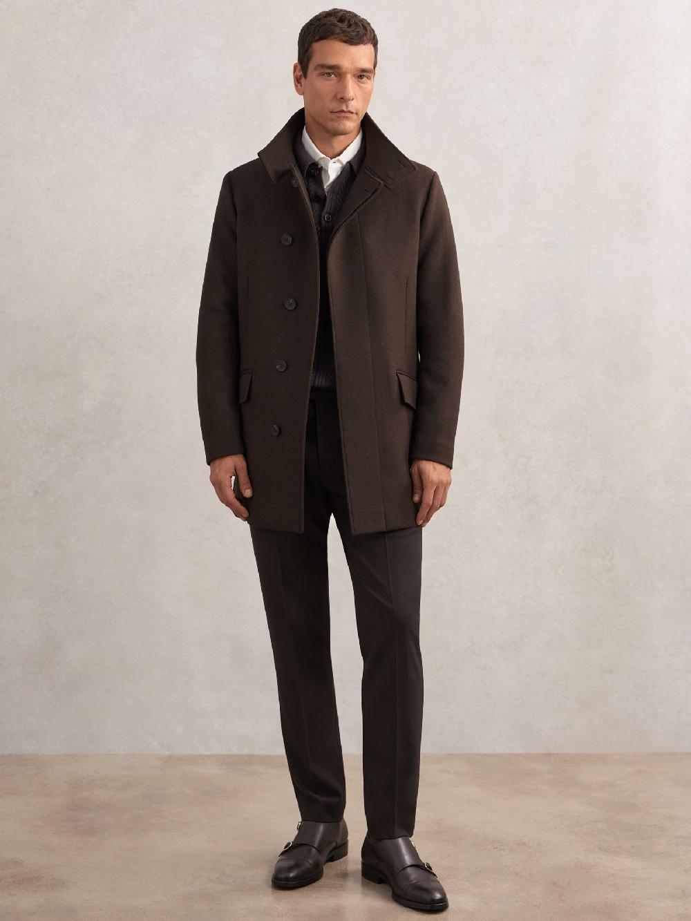 Reiss Wool-Blend Stand-Collar Coat In Brown