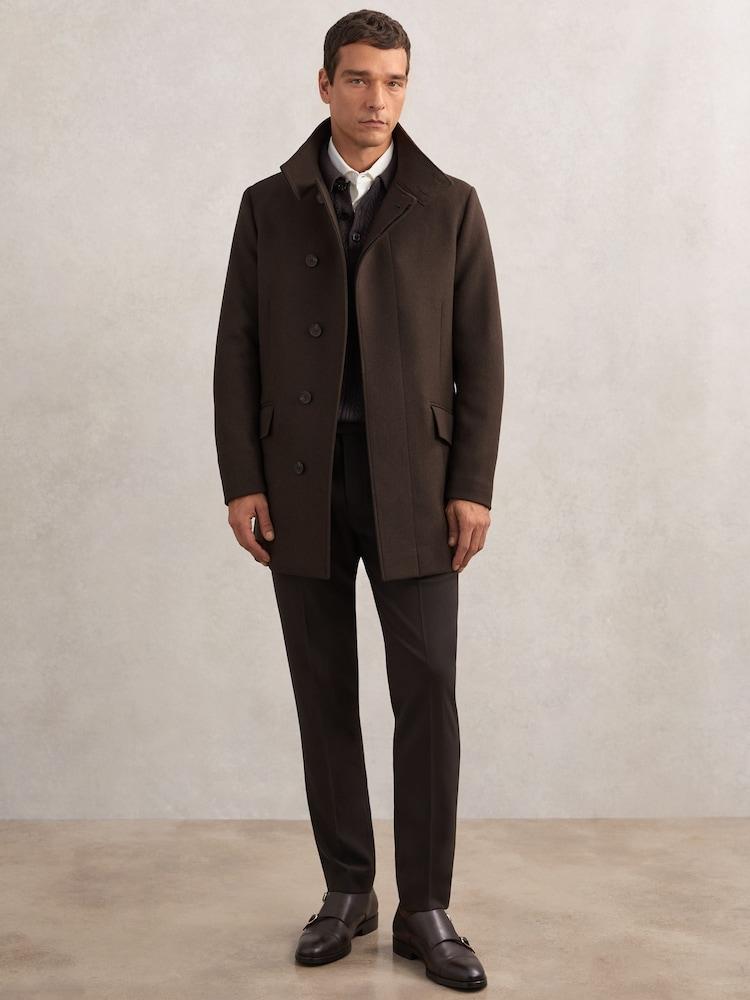 reiss Wool-Blend Stand-Collar Coat in Brown