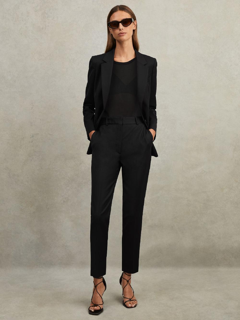 Reiss Wool Blend Tapered Suit Trousers In Black