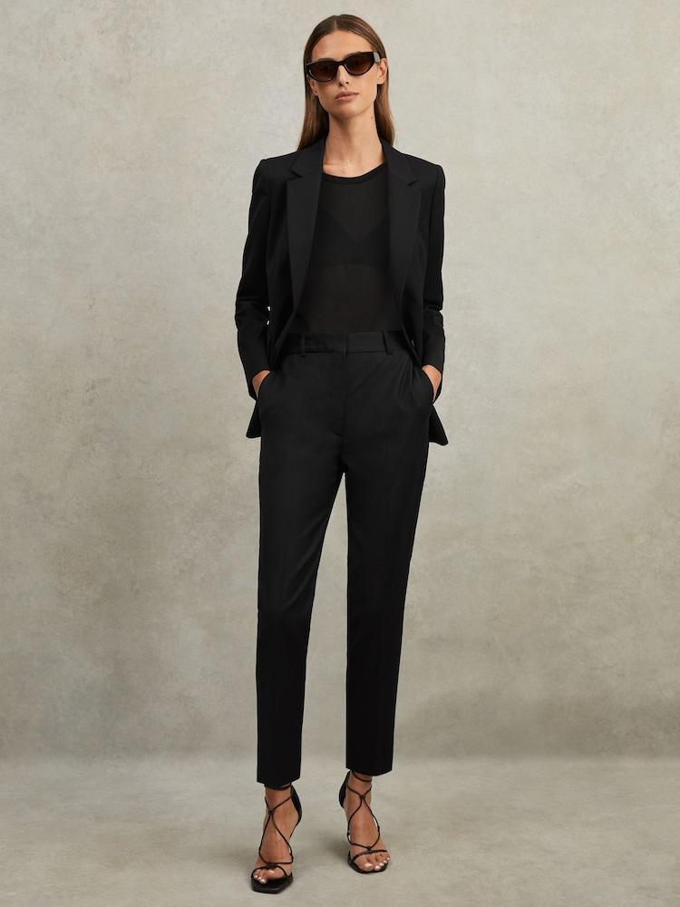 reiss Wool Blend Tapered Suit Trousers in Black