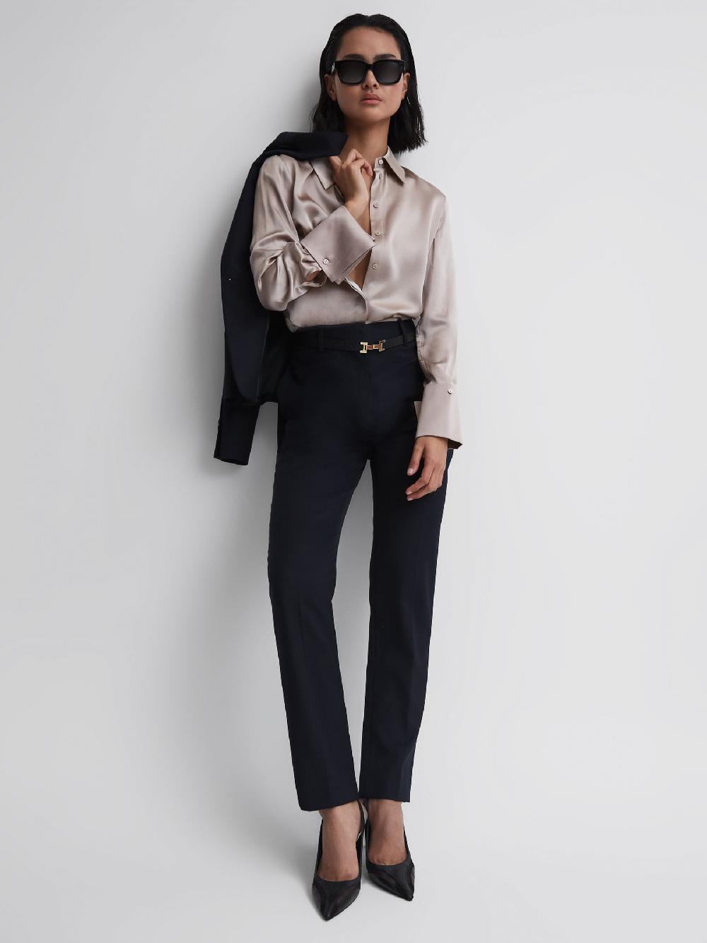 Reiss Wool Blend Tapered Suit Trousers In Navy