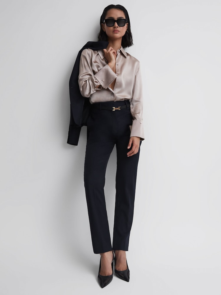 reiss Wool Blend Tapered Suit Trousers in Navy