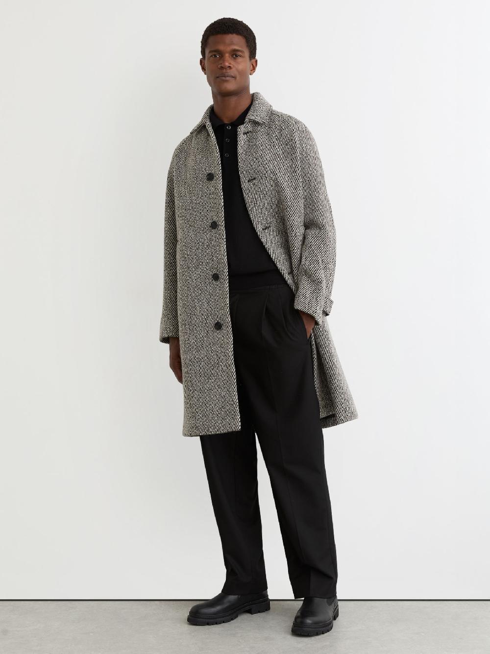 Reiss Wool Blend Twill Coat In Salt Pepper