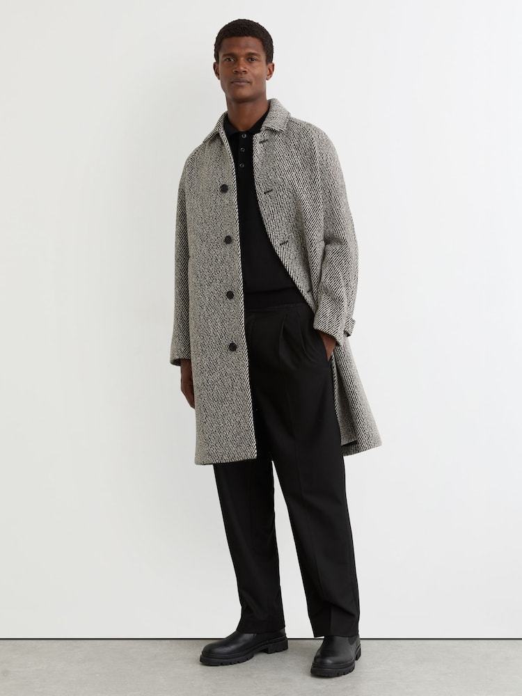 reiss Wool Blend Twill Coat in Salt Pepper