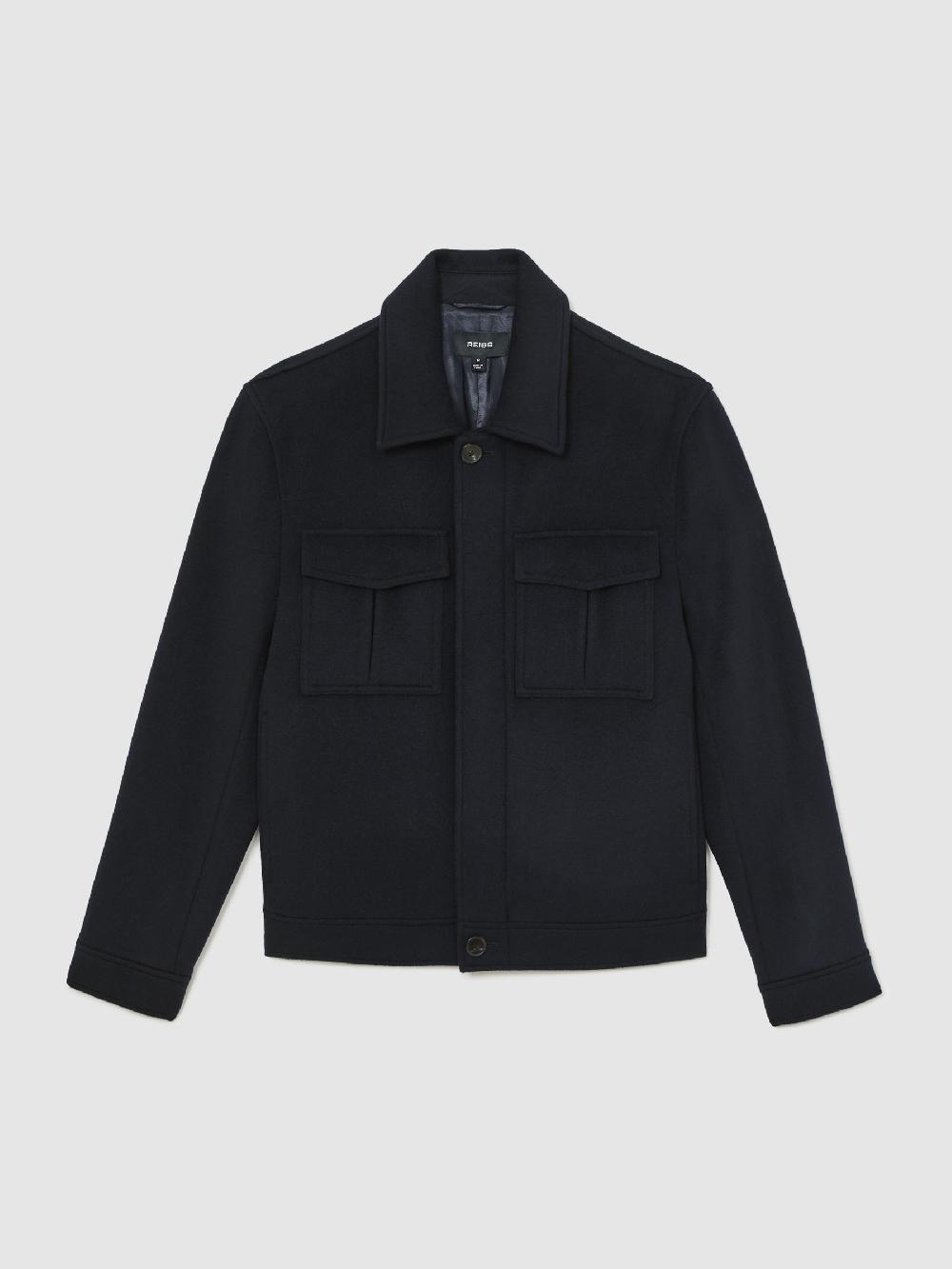 Reiss Wool Blend Twin Pocket Zipped Jacket In Navy