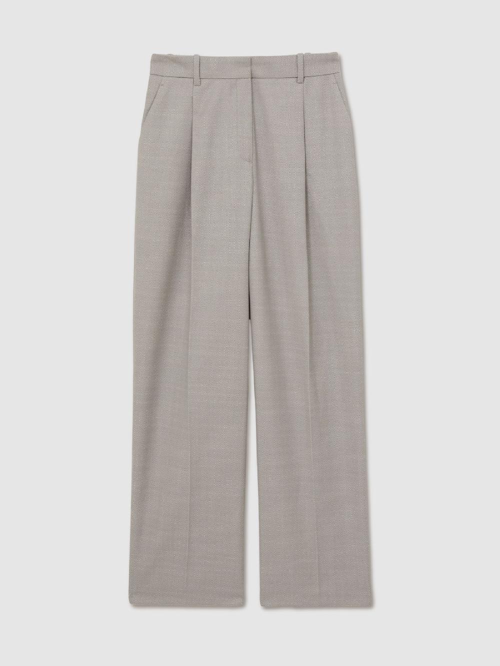 Reiss Wool-Blend Wide-Leg Suit Trousers In Grey