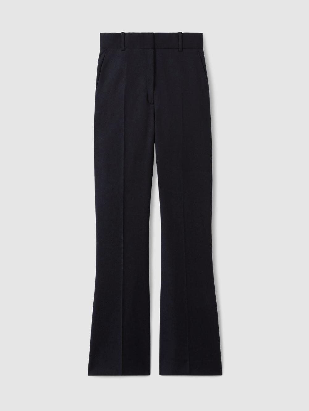 Reiss Wool-Blend Wide-Leg Suit Trousers In Navy