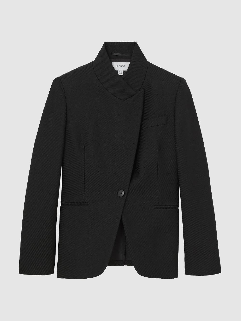Reiss Wool-Blend Wrapover Blazer In Black