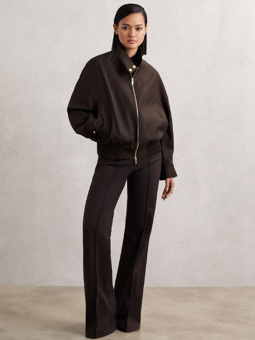 Reiss Wool Bomber Jacket In Chocolate Brown