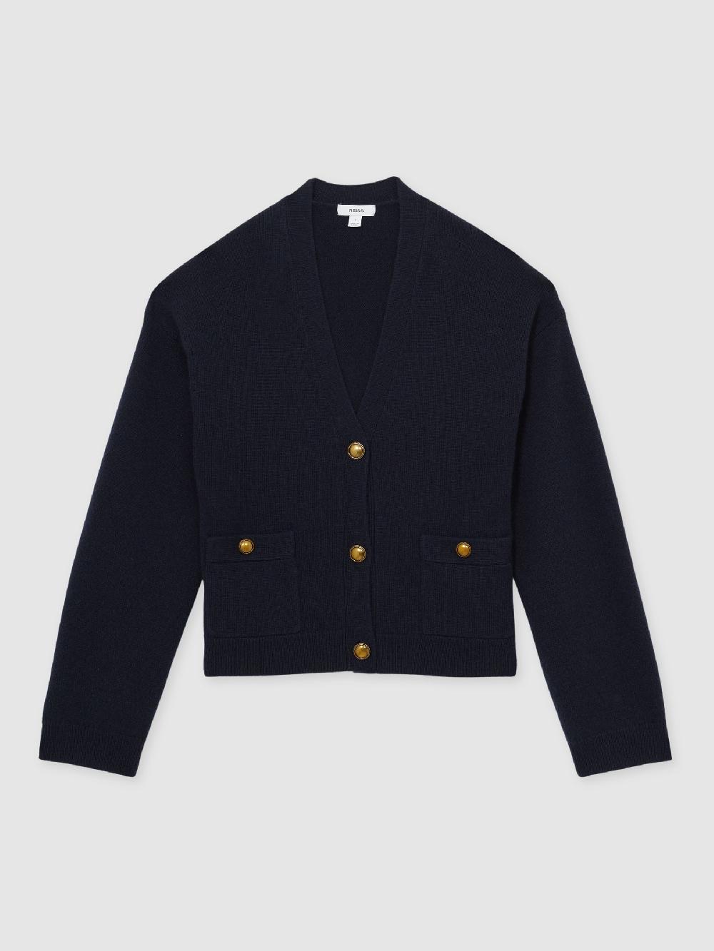 Reiss Wool-Cashmere Button Cardigan In Navy