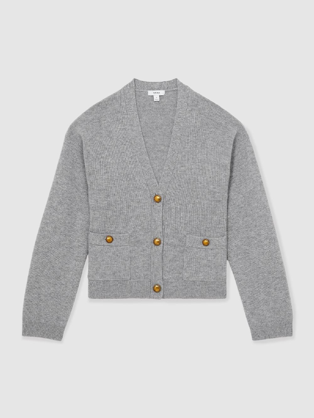 Reiss Wool-Cashmere Button Cardigan In Silver Grey