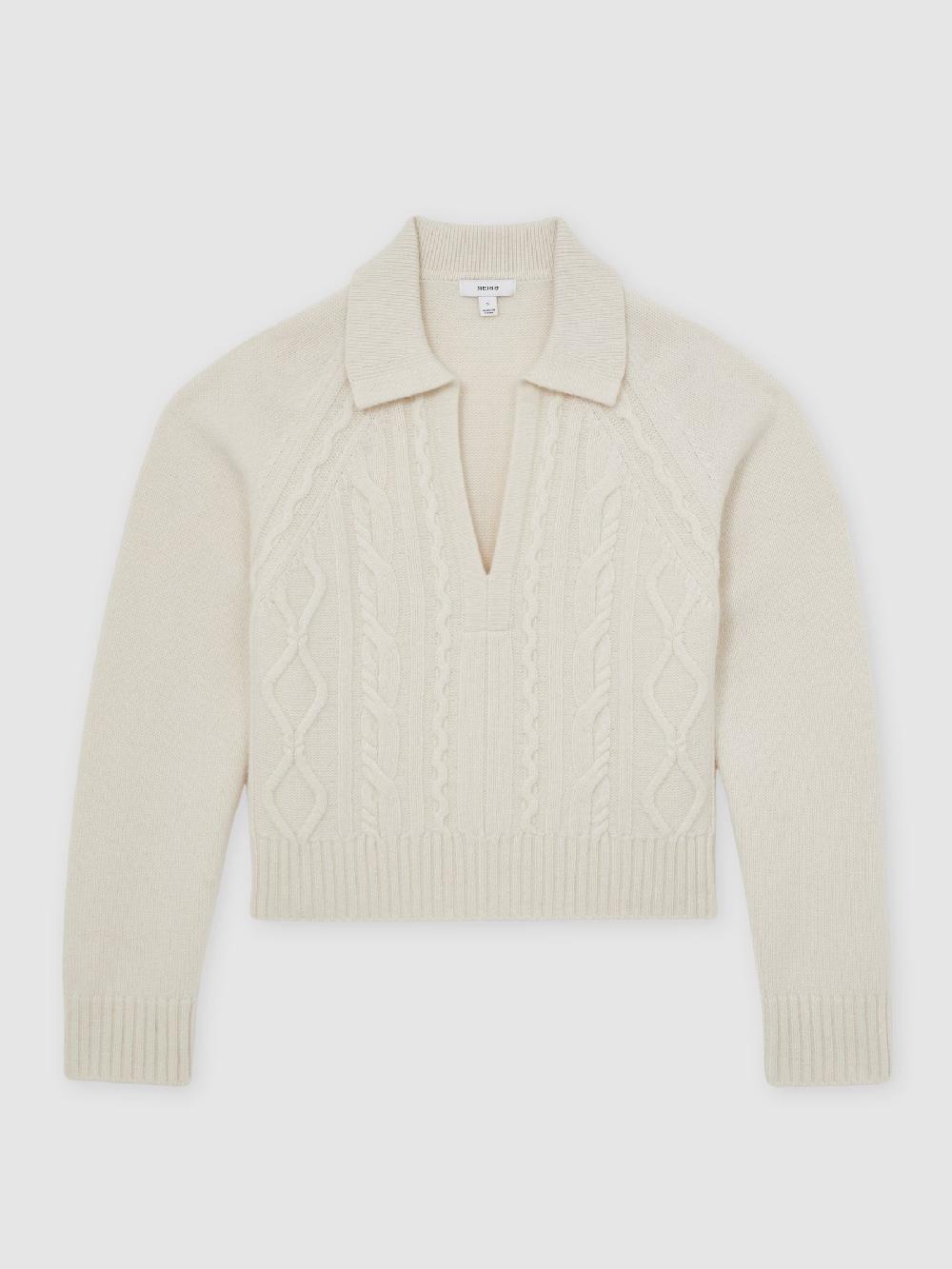 Reiss Wool-Cashmere Cable-Knit Jumper In Ivory