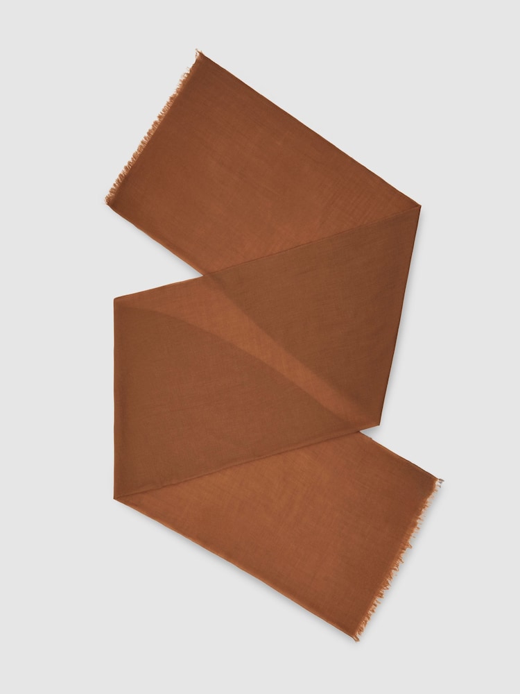 reiss Wool-Cashmere Lightweight Scarf in Camel