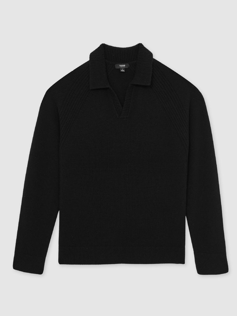 Reiss Wool-Cashmere Open-Collar Jumper In Black