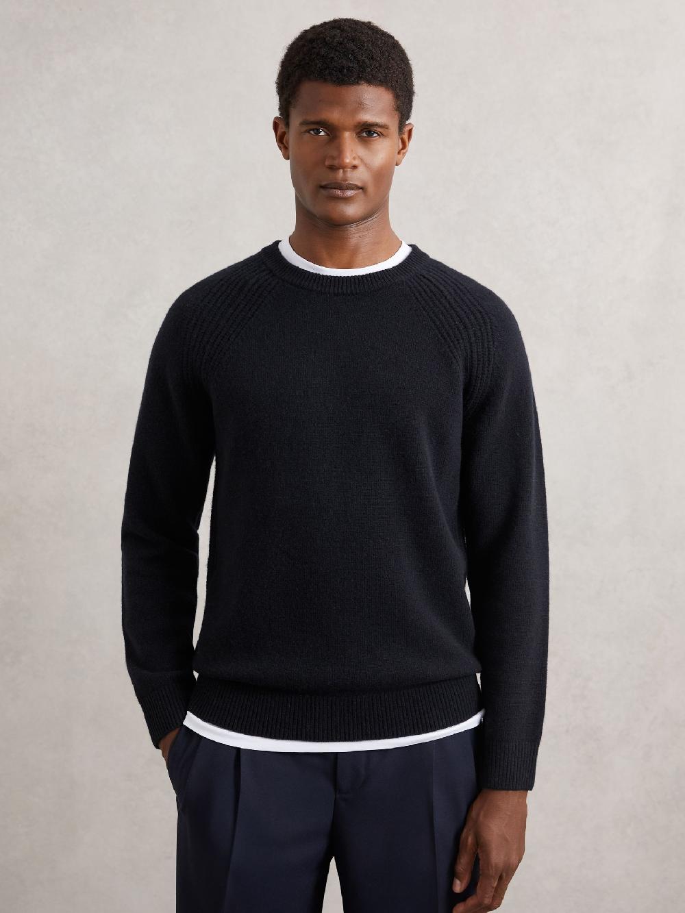 Reiss Wool-Cashmere Reverse-Seam Jumper In Navy