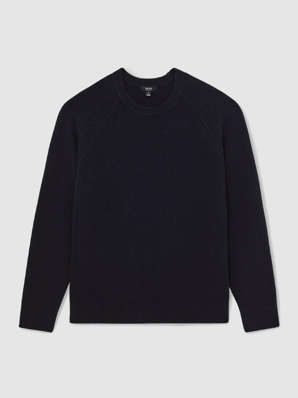 Reiss Wool-Cashmere Reverse-Seam Jumper In Navy
