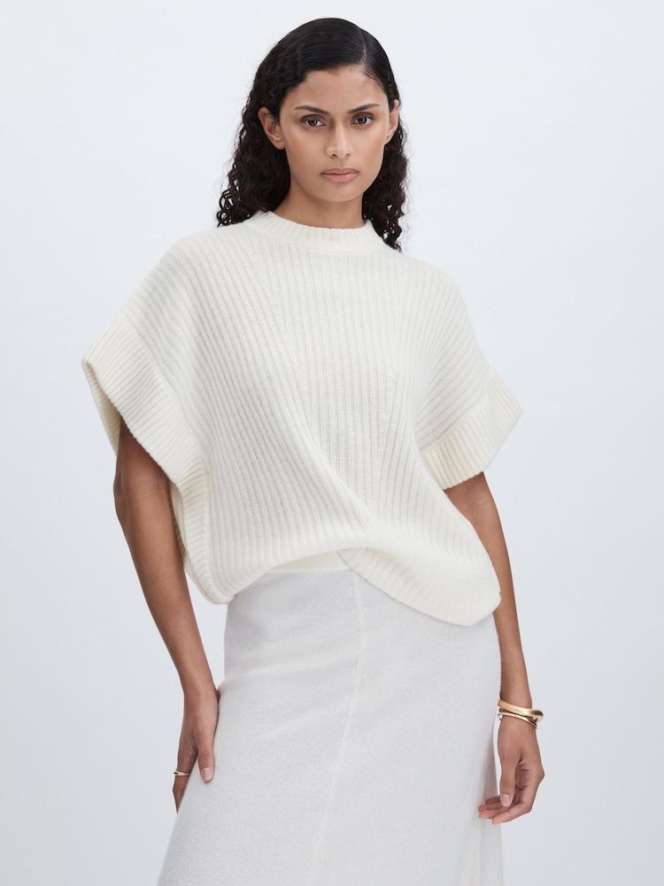 reiss Wool Cashmere Ribbed Top in Cream