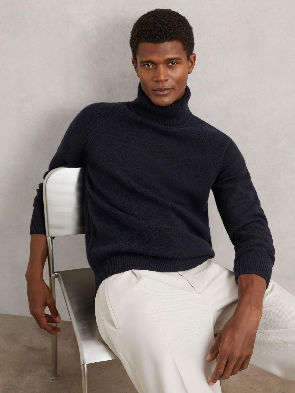 Reiss Wool-Cashmere Roll-Neck Jumper In Navy