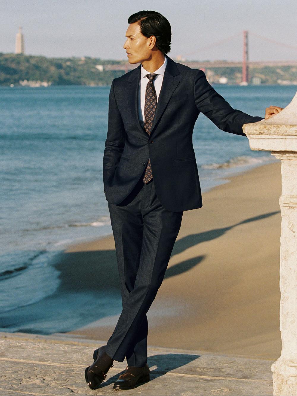 Reiss Wool Check Slim-Fit Suit Trousers In Navy