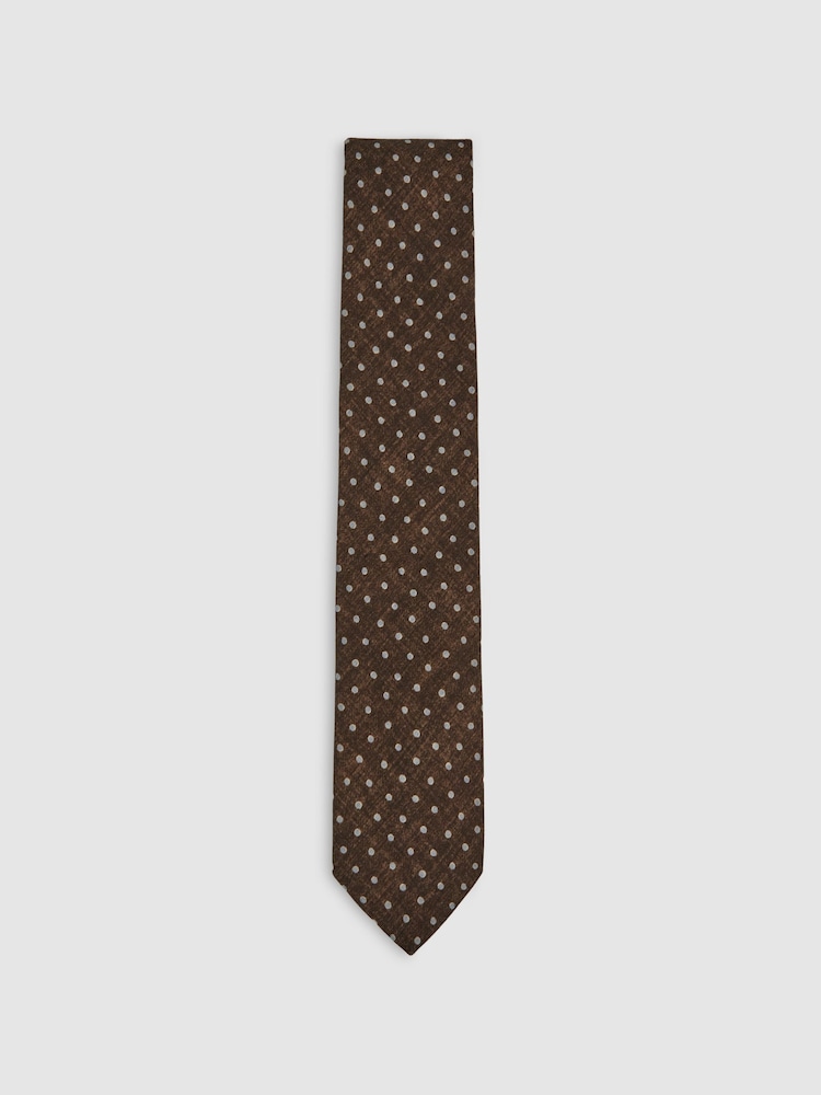 reiss Wool-Cotton Polka-Dot Tie in Chocolate Brown