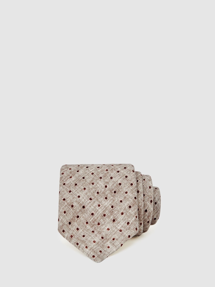 reiss Wool-Cotton Polka-Dot Tie in Grey Melange