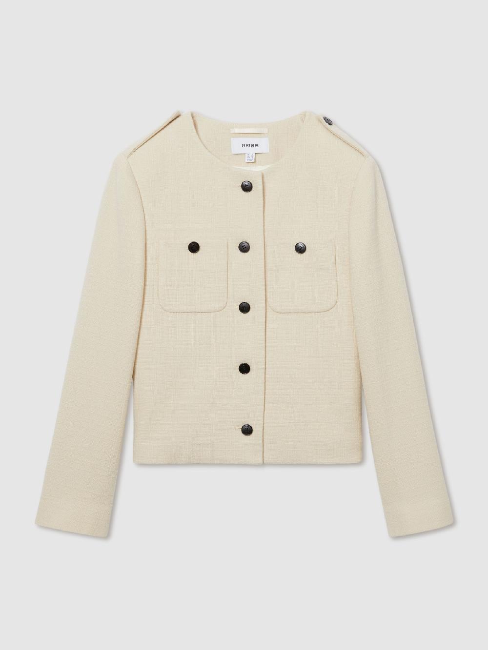 Reiss Wool Cropped Jacket In Cream