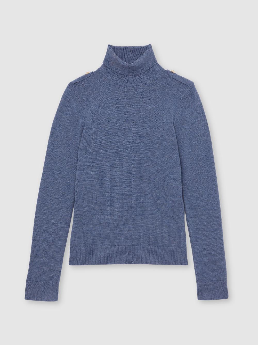 Reiss Wool Epaulette Roll-Neck Jumper In Blue
