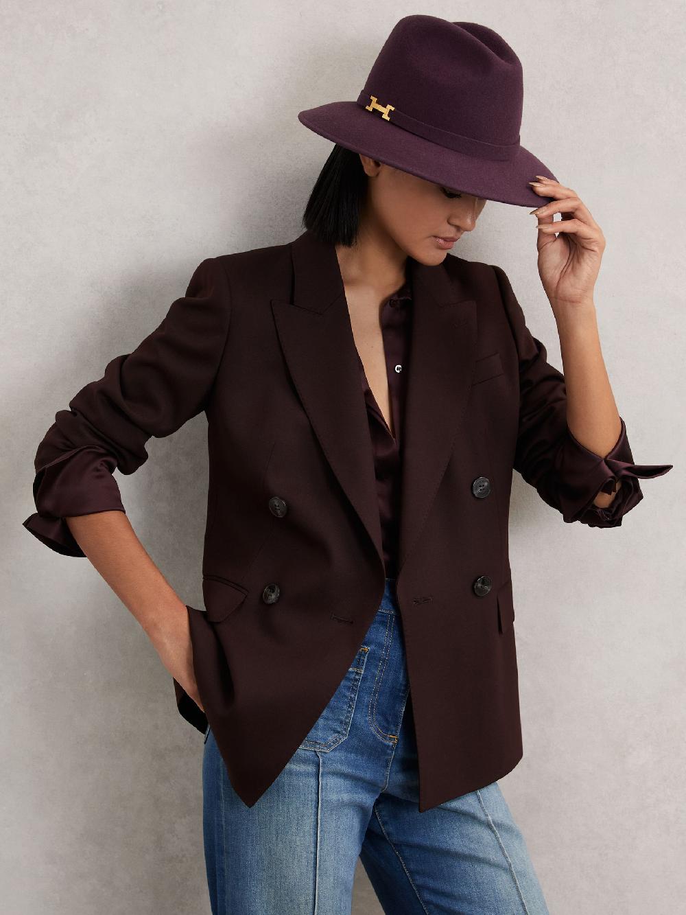 Reiss Wool Fedora In Burgundy