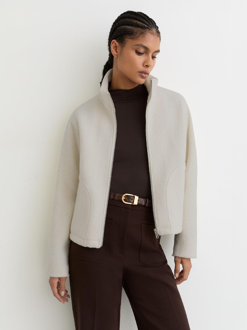 Reiss Wool Felted Funnel-Neck Jacket In Cream