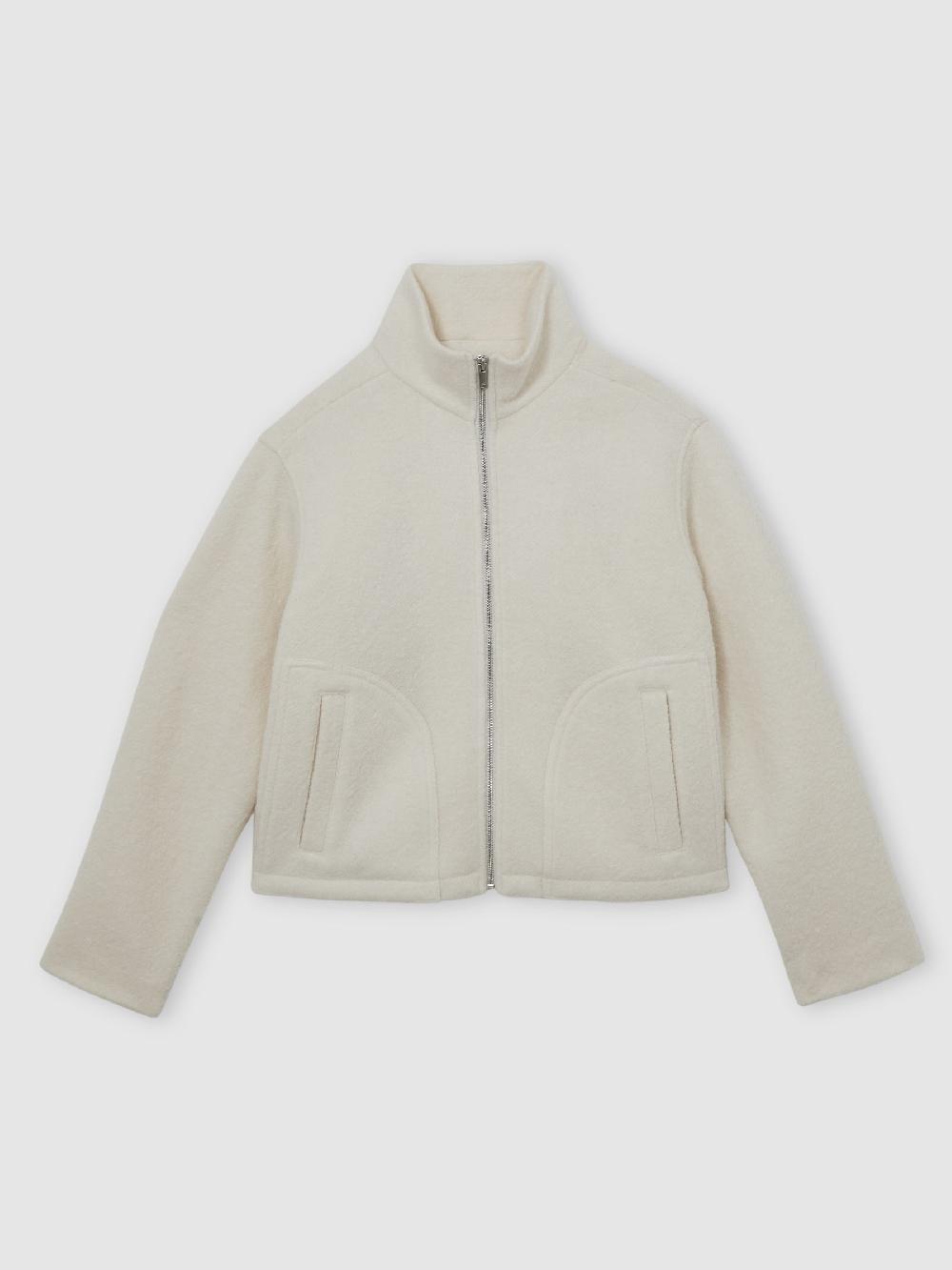 Reiss Wool Felted Funnel-Neck Jacket In Cream