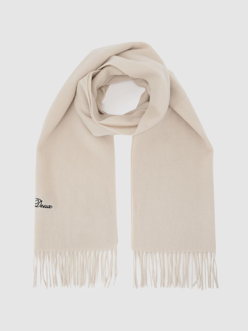 Reiss Wool Logo Embroidered Scarf In Ivory