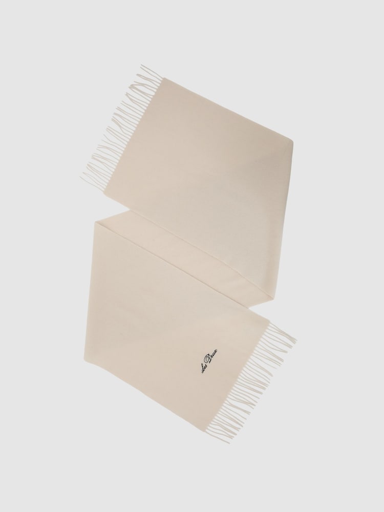 reiss Wool Logo Embroidered Scarf in Ivory