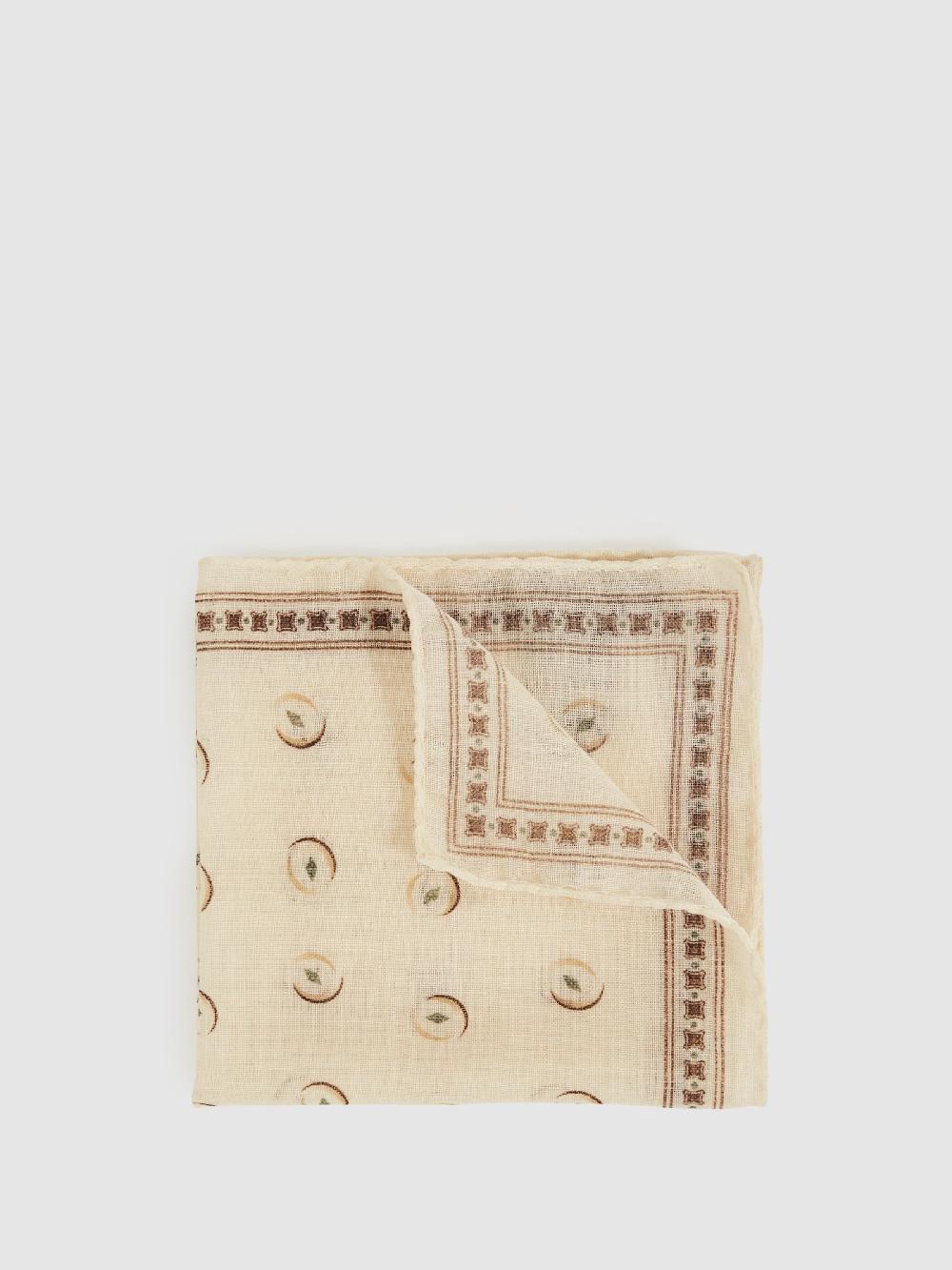 Reiss Wool Motif Print Pocket Square In Off White
