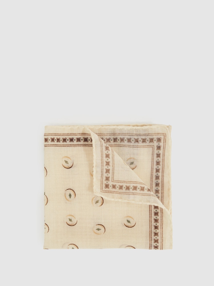 reiss Wool Motif Print Pocket Square in Off White