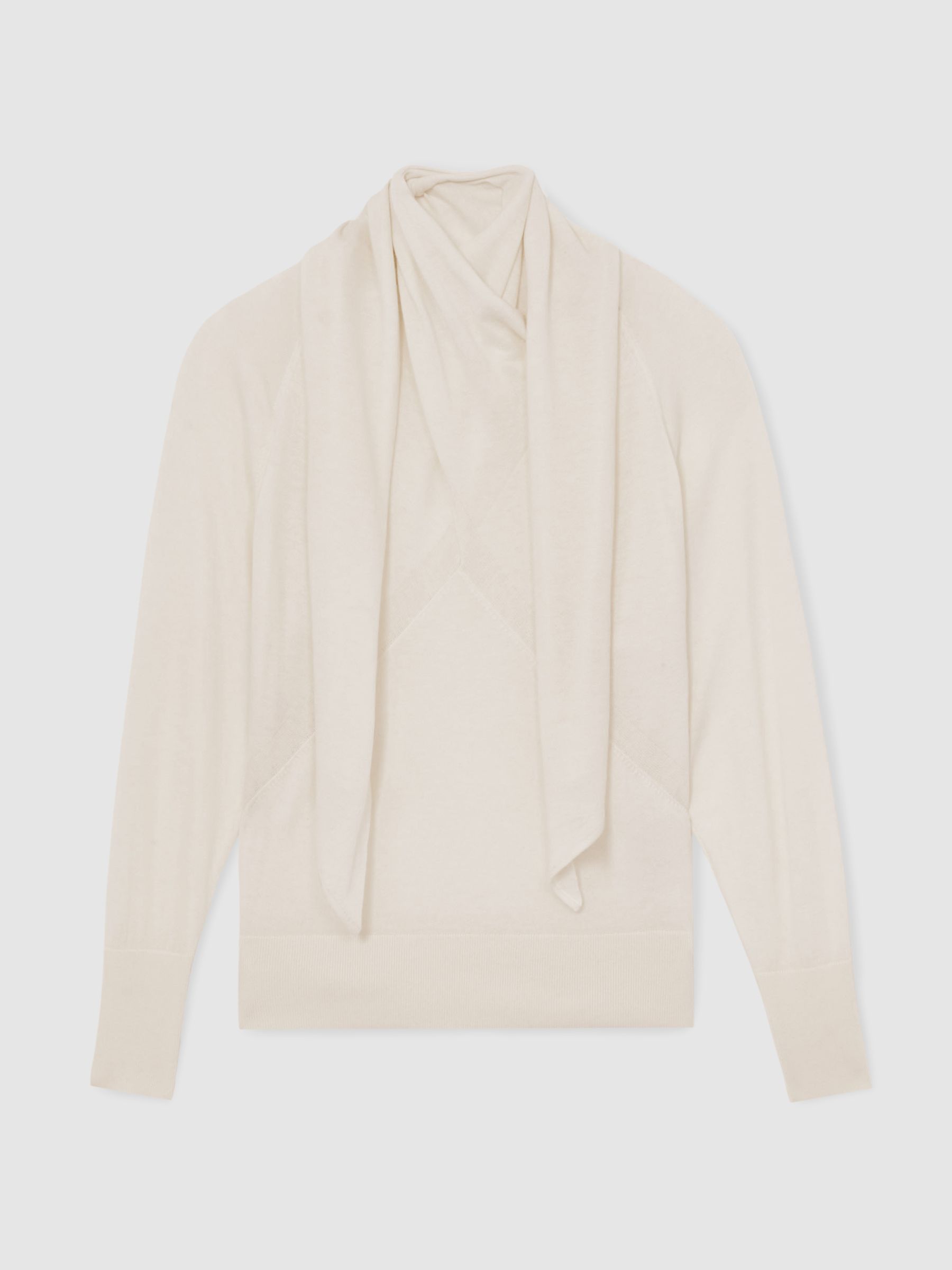 Reiss Wool Scarf-Tie Draped Jumper In Cream