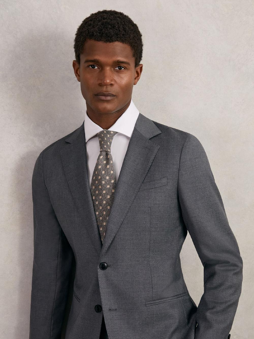 Reiss Wool-Silk Floral-Medallion Tie In Grey